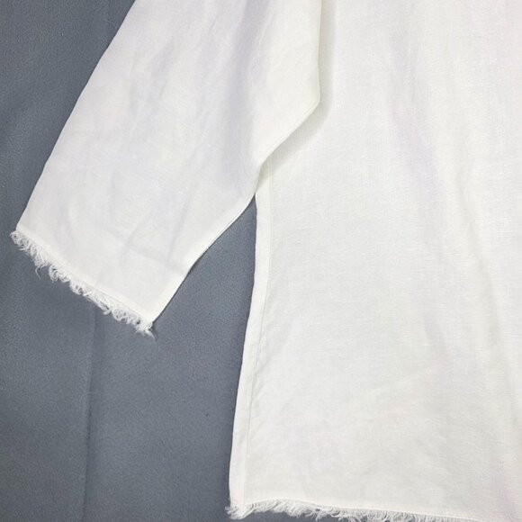 Toofan Linen Shirt Women M White Linen 3/4 Sleeve Raw Hem Pocket Boho Minimalist - Picture 4 of 10
